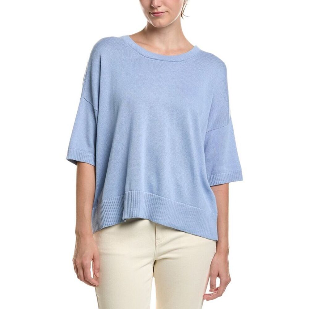 Eileen Fisher Womens Crewneck Elbow Sleeve Sweater, Blue